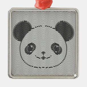 Adorno Metálico Panda Bear Face On Wave Pattern