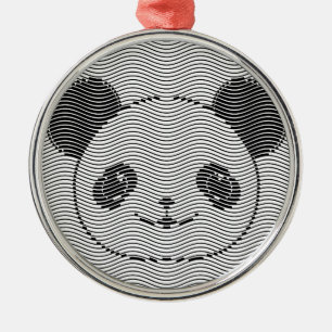 Adorno Metálico Panda Bear Face On Wave Pattern