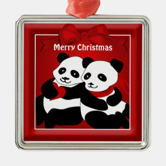 Adorno Metálico Panda Bear Love Couple Navidades