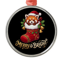 Panda Rojo en Calcetín de Navidad Alegre y Brillan