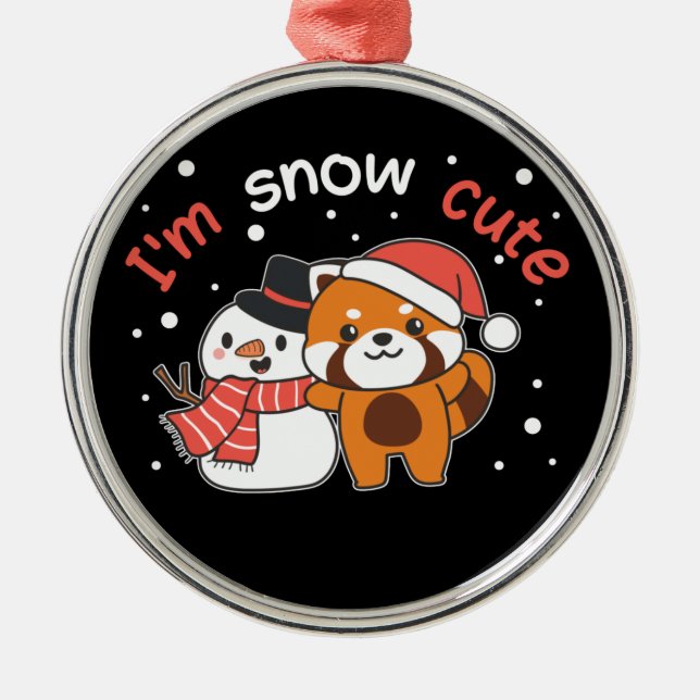 Adorno Metálico Panda Rojo Soy Nieve Cute Snowman Nieve Pun Cerámi (Frente)