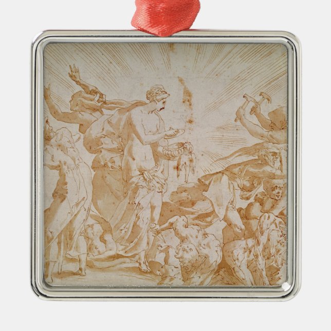 Adorno Metálico Pandora que abre la caja (Frente)