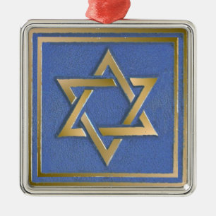 Adorno Metálico Panel de Arte Estrella de David Azul Dorado