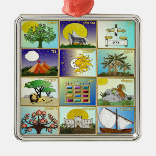 Adorno Metálico Paneles de arte de las 12 tribus de Israel Judaica