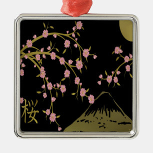 Adorno Metálico Pantalla Japonesa Rosa Sakura Dorado Negro