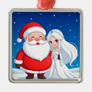 Adorno Metálico Papá Noel abrazando a una Reina de Nieve