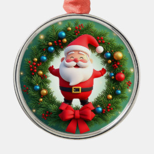 Adorno Metálico Papá Noel adornado en una guirnalda de Navidad