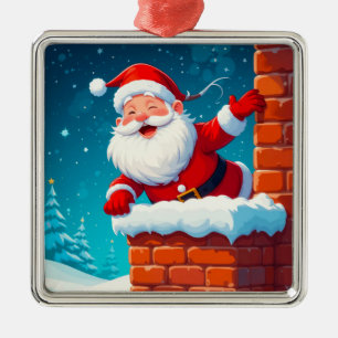 Adorno Metálico Papá Noel agitando con alegría en la chimenea