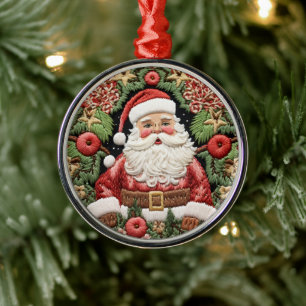 Adorno Metálico Papá Noel Bordado Falso Navidad