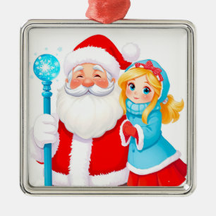 Adorno Metálico Papá Noel con Doncella de Nieve con ropa de invier