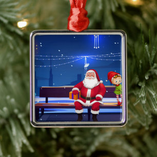 Adorno Metálico Papá Noel en el banco de Park