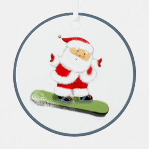 Adorno Metálico Papá Noel en snowboarding