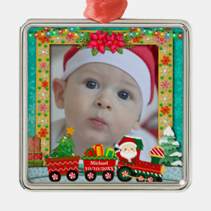 Adorno Metálico Papá Noel en Tren y Foto Bonita de Navidad