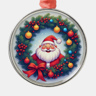 Adorno Metálico Papá Noel festivo en corona de Navidad