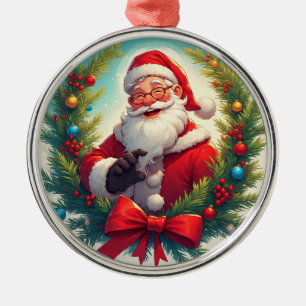 Adorno Metálico Papá Noel festivo en corona de Navidad
