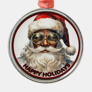 Adorno Metálico Papá Noel Negro Feliz Fiesta Kwanzaa Afroamericano