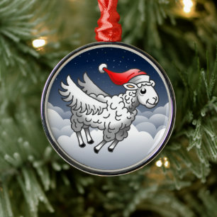 Adorno Metálico Papá Noel oveja de Navidad voladora