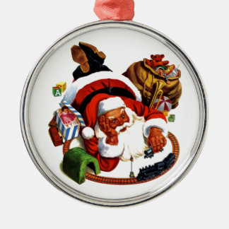 Adorno Metálico Papá Noel que juega con los trenes