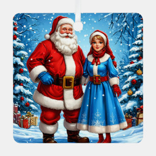 Adorno Metálico Papá Noel y Doncella de Nieve
