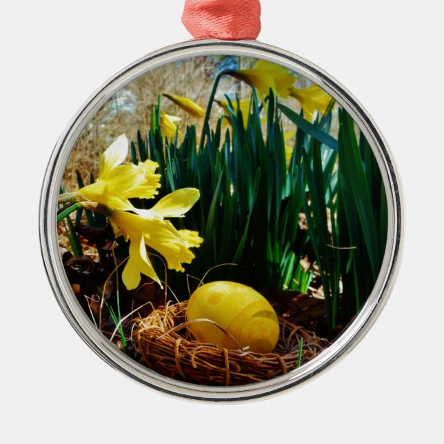 Adorno Metálico Papeles amarillos y huevo de Pascua Amarillo (Frente)