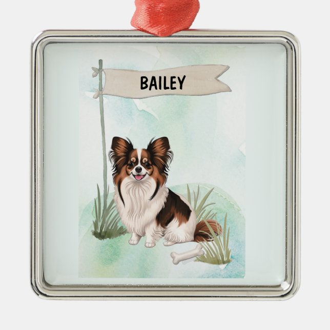 Adorno Metálico Papillon Watercolor Personalized Dog (Frente)