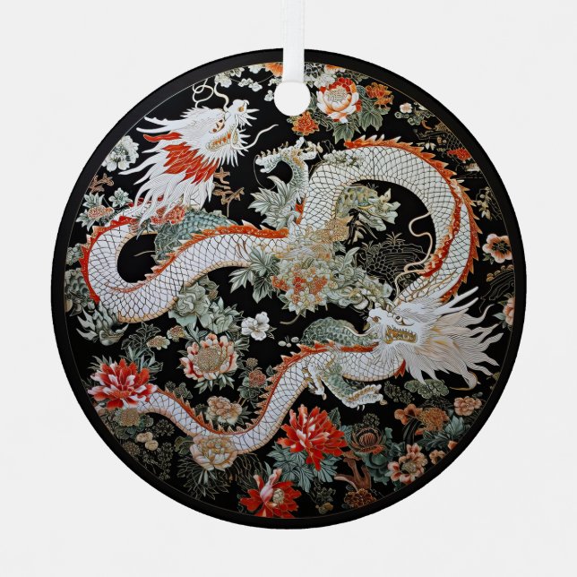 Adorno Metálico Par de dragones blancos asiáticos (Anverso)