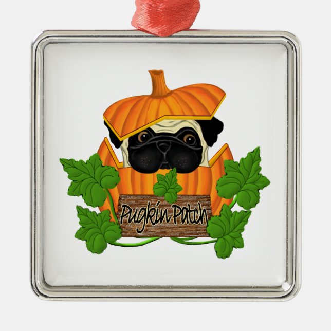 Adorno Metálico Parche de calabaza Pug (Frente)