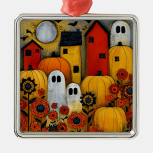 Adorno Metálico Parche de Halloween de Arte Popular Caprichoso
