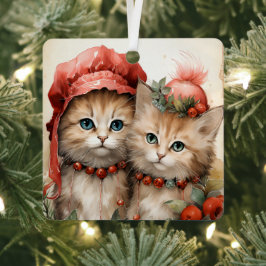 Adorno Metálico Pareja de gatitos naranjas preciosos en Navidad