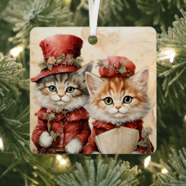 Adorno Metálico Pareja de gatitos naranjas preciosos en Navidad 