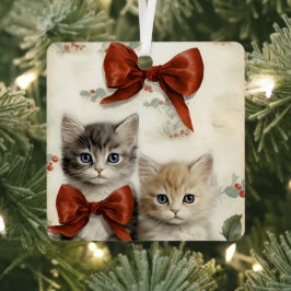 Adorno Metálico Pareja de gatitos naranjas preciosos en Navidad 