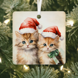 Adorno Metálico Pareja de gatitos naranjas preciosos en Navidad