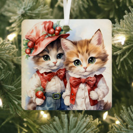 Adorno Metálico Pareja de gatitos navideños hermosos 