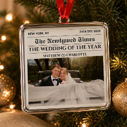 Adorno Metálico Pareja de Navidad de periódico Foto de recién casa