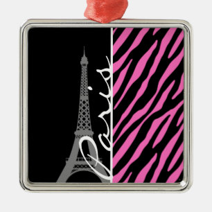 Adorno Metálico París; Estampado de zebra rosado y negro