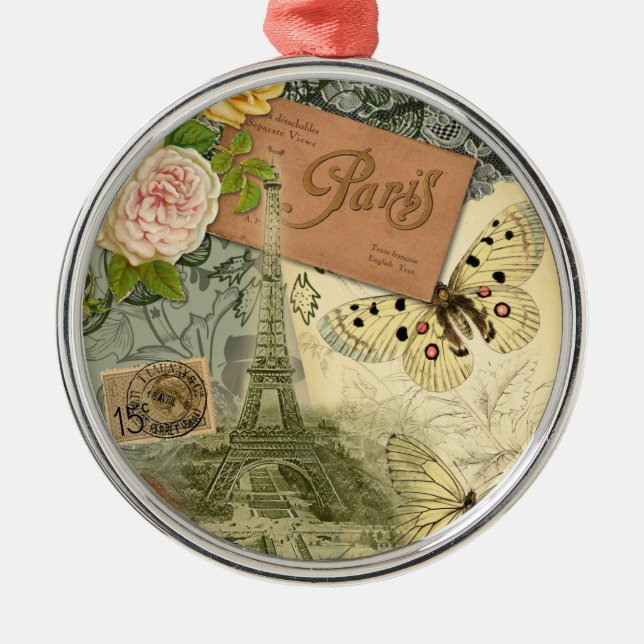 Adorno Metálico París Francia Collage de arte antiguo Eiffel Franc (Frente)