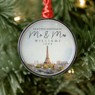 Adorno Metálico París Silueta Elegante Primer Navidad Como Sr Y Sr