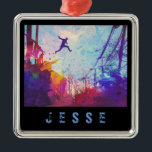 Adorno Metálico Parkour Urban Free Running Sport Nombre personaliz<br><div class="desc">Impresión de un artista moderno sobre el popular y extremo deporte de parkour que se practica en una colorida calle urbana trasera. Personalice su nombre editando el texto en el cuadro de texto proporcionado. #parkour #freerunning #personalized #name #addyourown #navidades #feriados #festivales #moderno #moda #elegante #ornaments #christmassettings #editable #personalizable #decoración de...</div>