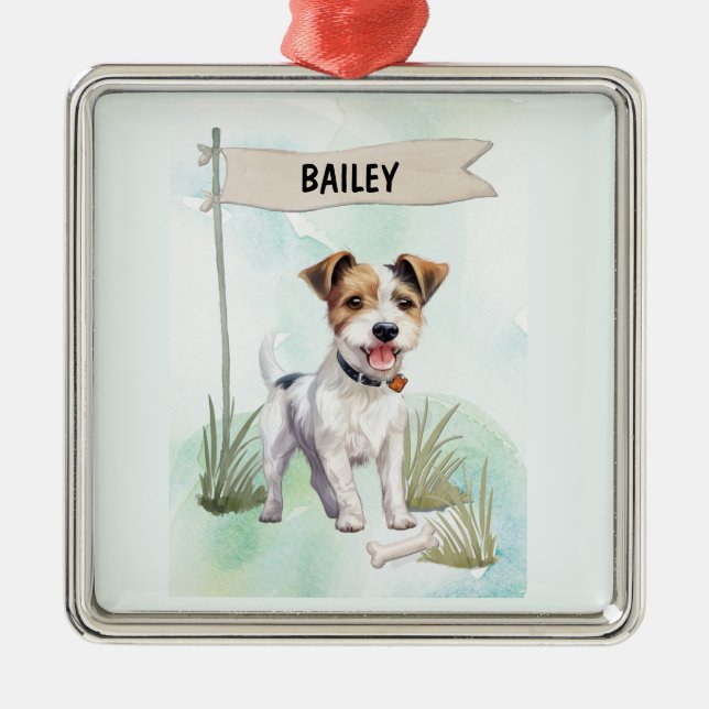 Adorno Metálico Parson Russell Terrier Watercolor Personalized Dog (Frente)