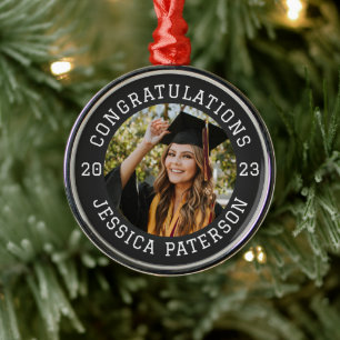 Adorno Metálico Partido de Graduación Negra con Nombre de Foto