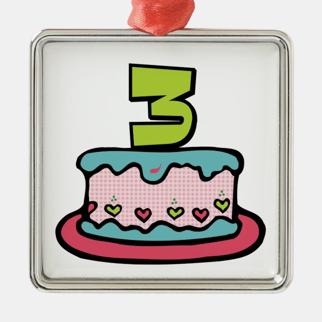 Adorno Metálico Pastel de cumpleaños de 3 años (Frente)