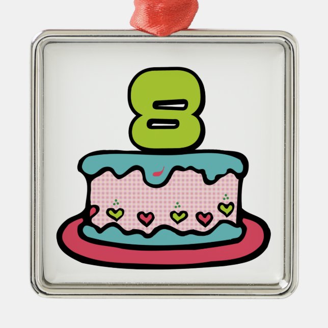 Adorno Metálico Pastel de cumpleaños de 8 años (Frente)
