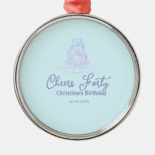 Adorno Metálico pastel de cumpleaños feliz cuarenta nombre azul pú