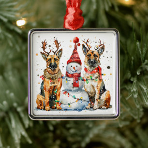 Adorno Metálico Pastores alemanes de Navidad