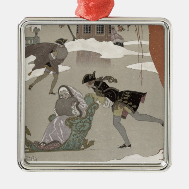 Adorno Metálico Patinaje de hielo en el lago congelado, (Frente)