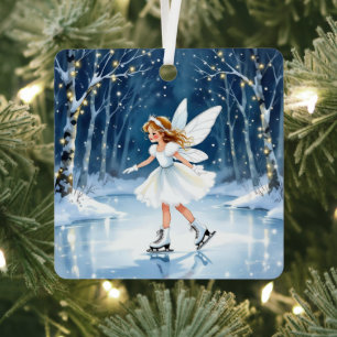 Adorno Metálico Patinaje sobre hielo de la hada de Navidad en un b