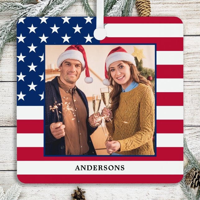 Adorno Metálico Patriotic Christmas Custom Photo USA American Flag (Subido por el creador)