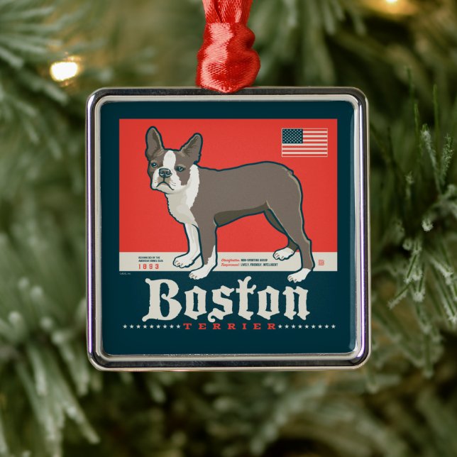 Adorno Metálico Patriótico | Boston Terrier (Árbol)
