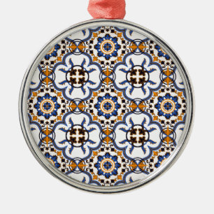 Adorno Metálico Patrón amarillo azul Azulejo portugués vintage
