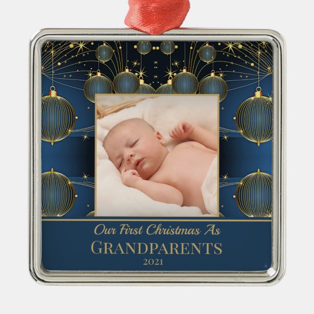 Adorno Metálico Patrón azul navideño moderno (Frente)